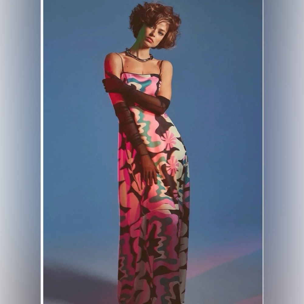 Anthropologie Multicolor Abstract Maxi Dress